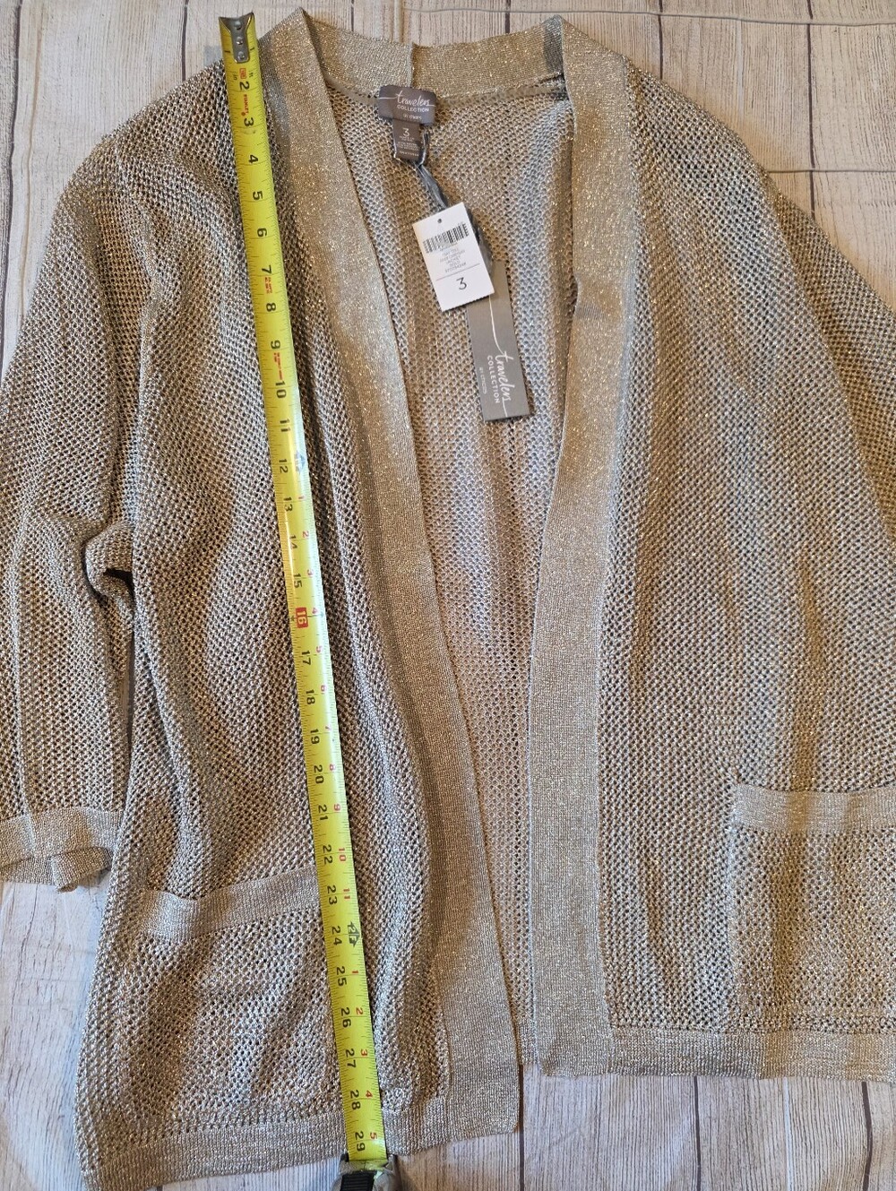 Chico's Travelers Size 3 (XL) RARE Gold Jules Pocket Cardigan Jacket New w/ Tags - Picture 9 of 9